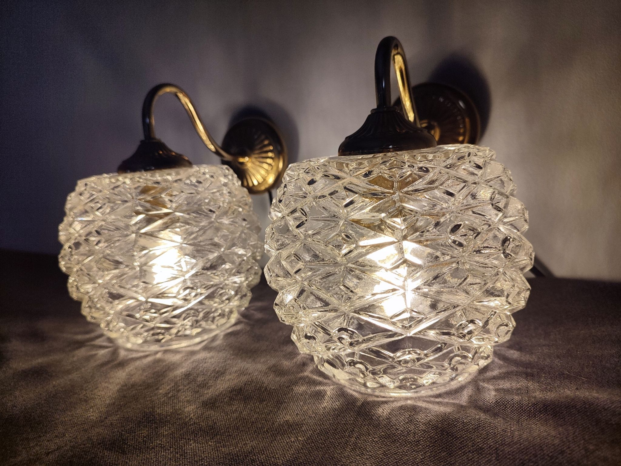 Pair of scones glass scones and vintage golden metal