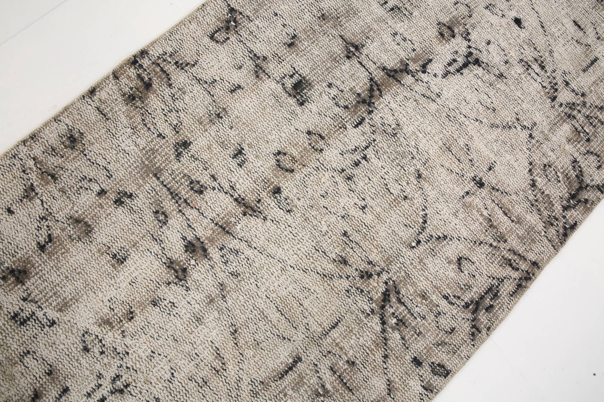 2x9 Faded Soft Wool Navy Blue Vintage Turkish Runner Rug