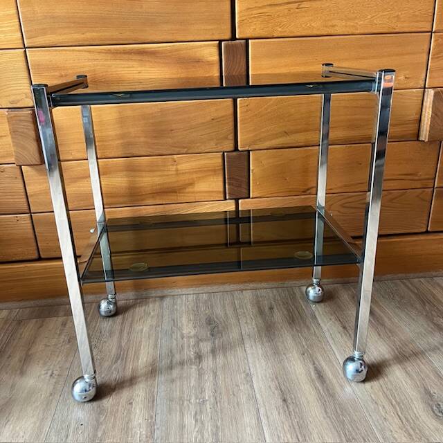 Chrome and glass serving trolley