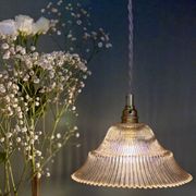 Vintage amber ribbed glass lampshade pendant light