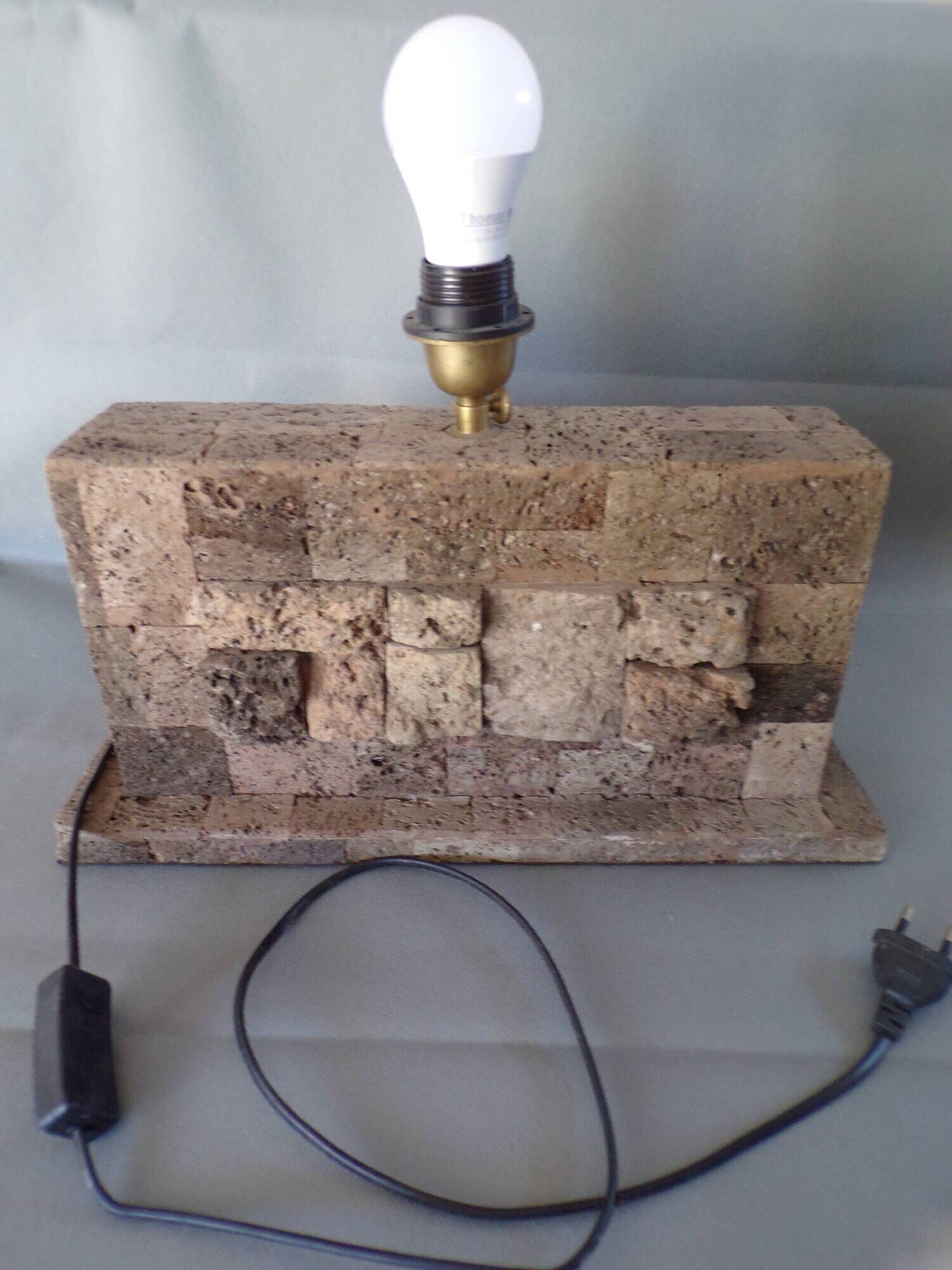Rectangular living room lamp base in lava stone with relief decoration
