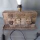 Rectangular living room lamp base in lava stone with relief decoration