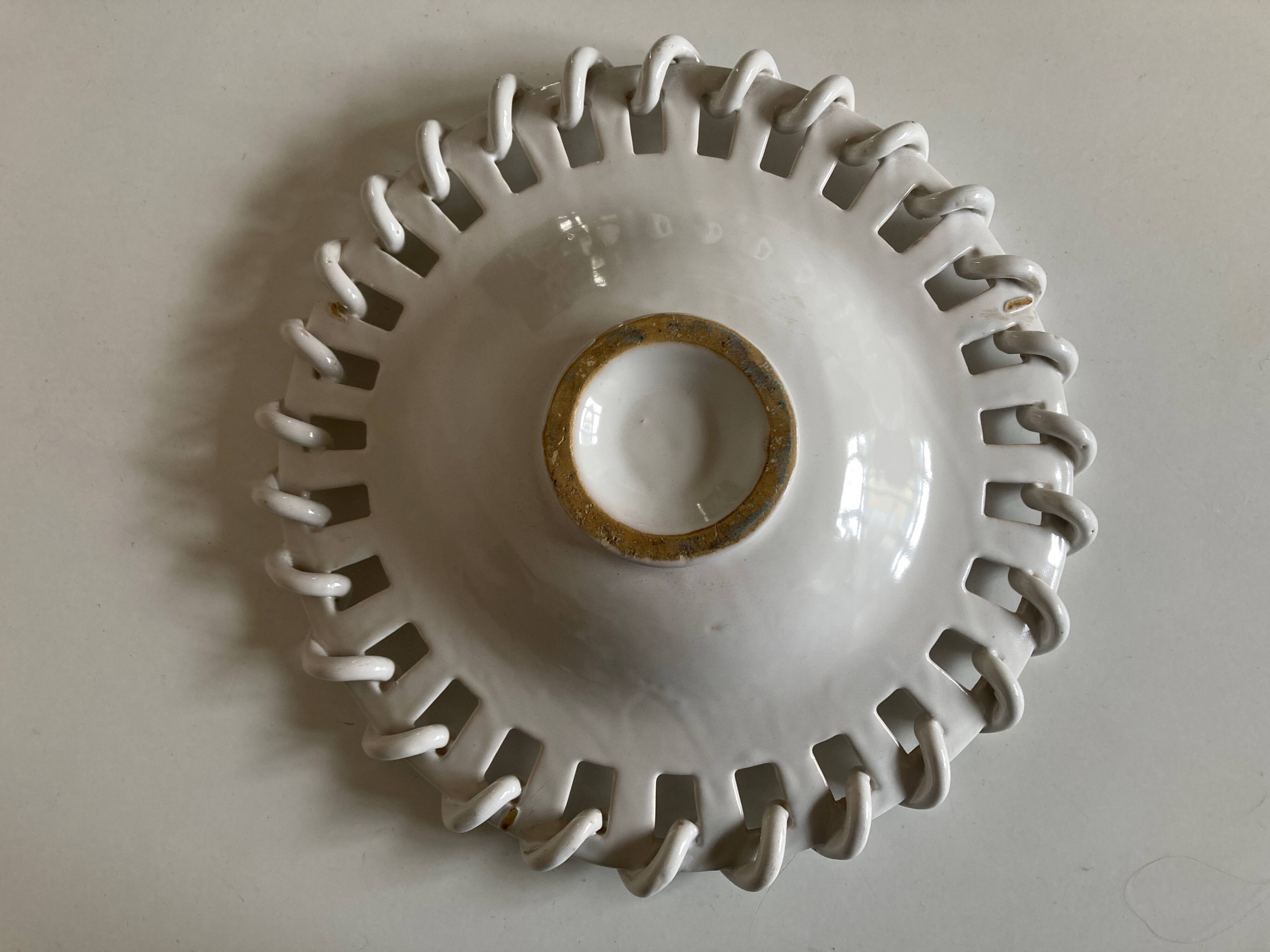 Woven ceramic basket white earthenware centerpiece