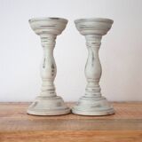 Set Of 2 Vintage Rustic Wooden Candle Holders, Country Home Decor