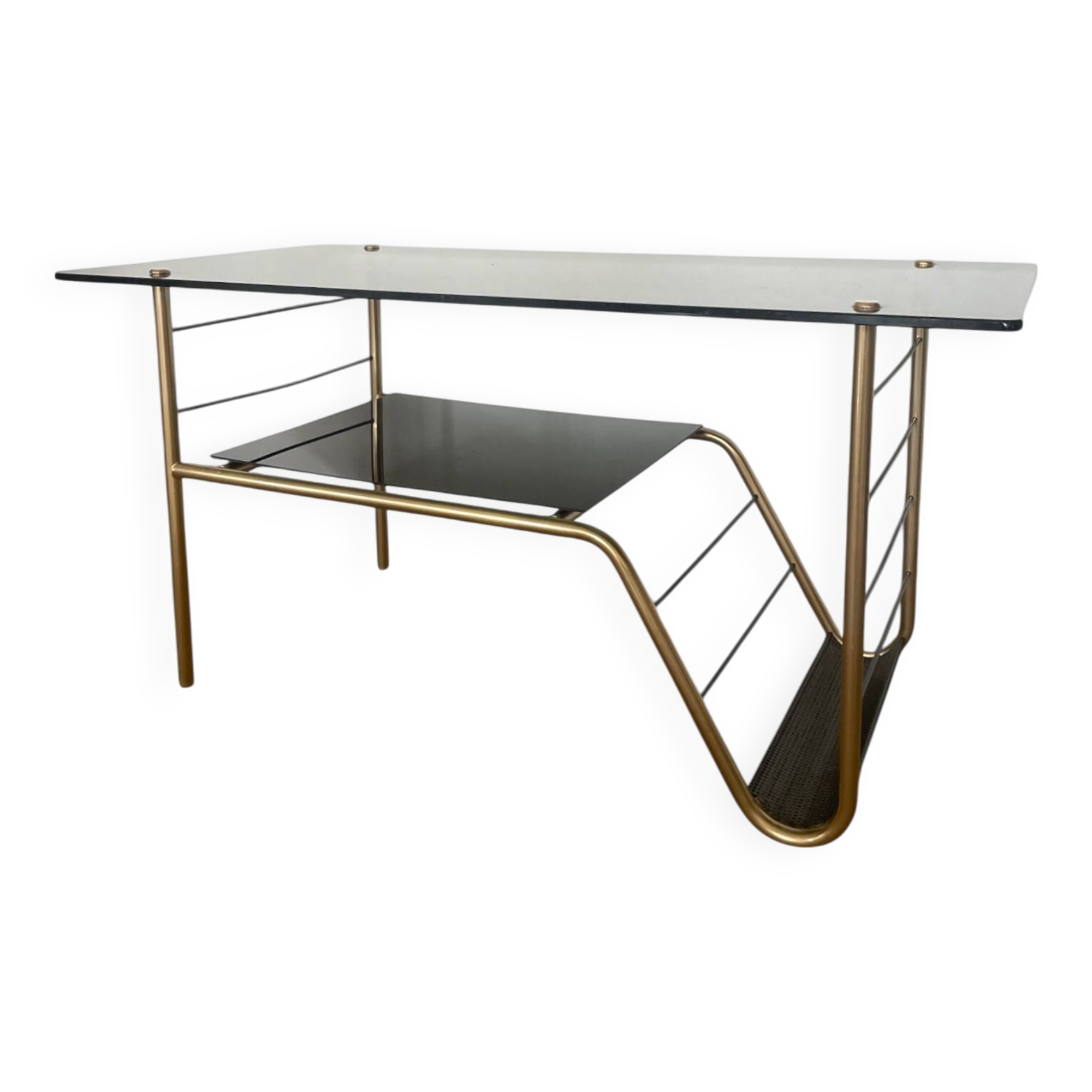 Modernist coffee table in metal and smoked glass