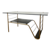Modernist coffee table in metal and smoked glass