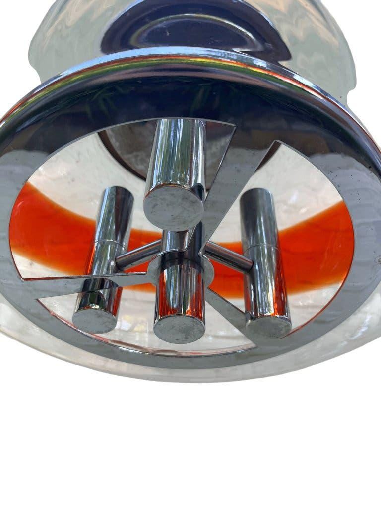Suspension vintage en verre Murano / lustre avec accent orange