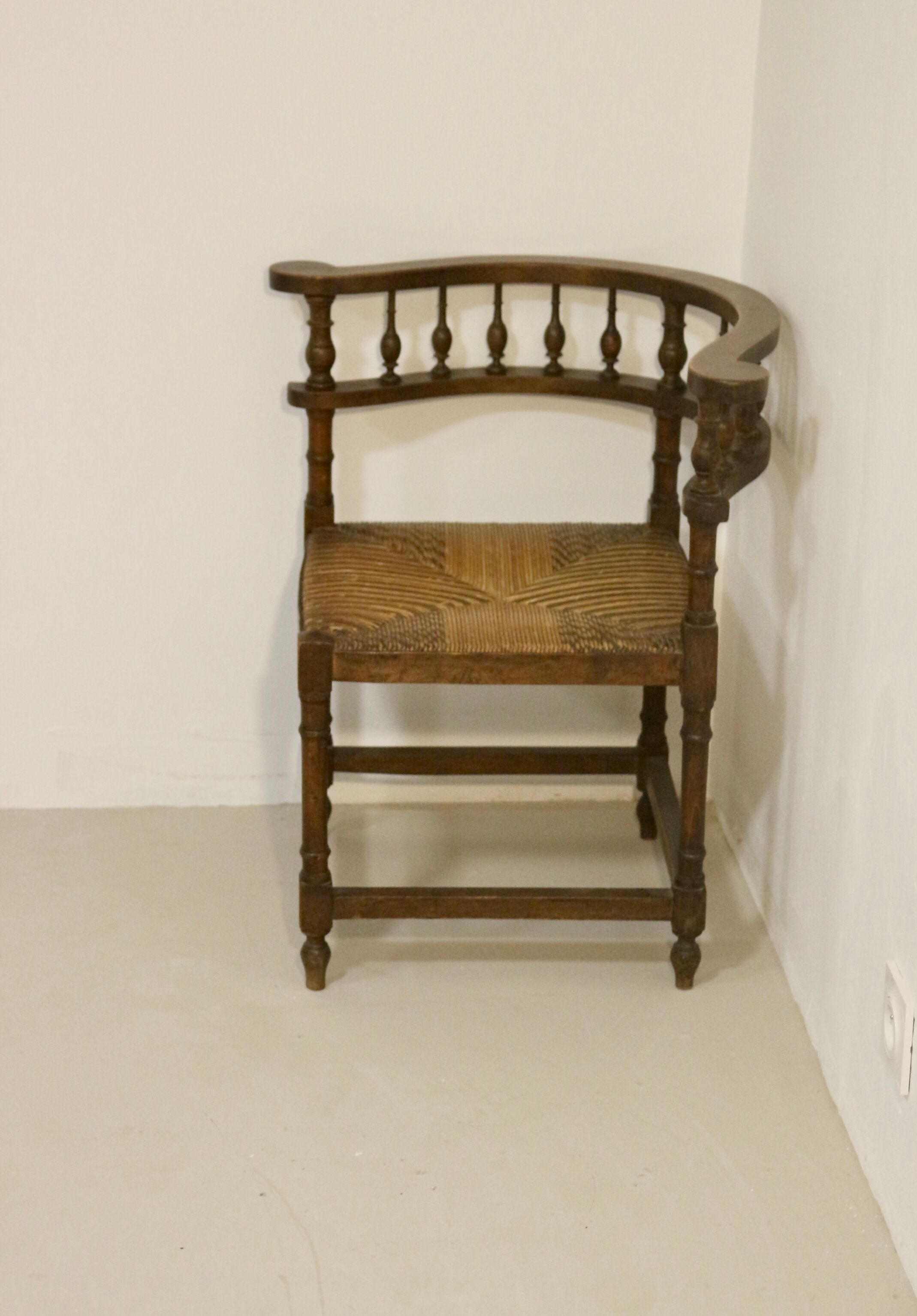 Vintage corner chair, sculpted backrest 1940