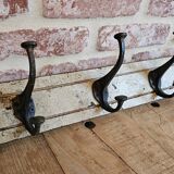 Solid teak coat hook with 4 double cast iron hooks