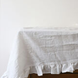 Nappe volantée en lin upcyclée blanche