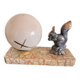 Art deco Squirrel lamp in spelter and marble