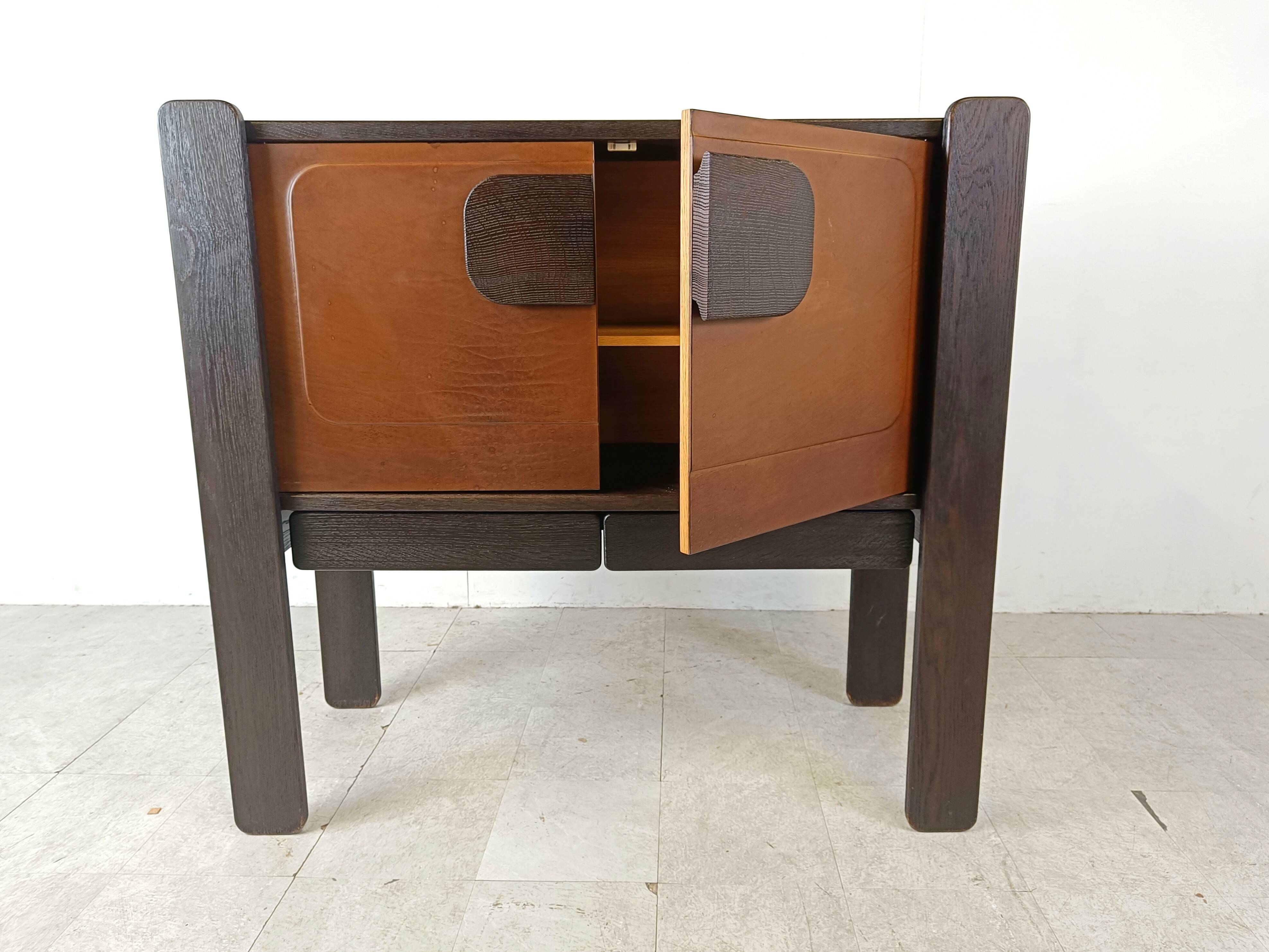 Vintage meather and wooden bar cabinet by Hi Plan, 1960s