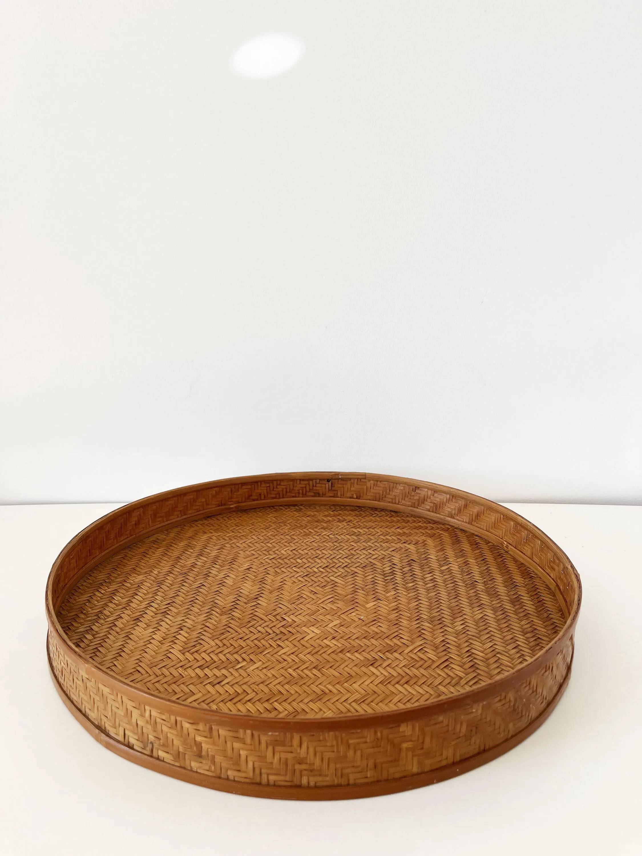 Antique tray made of woven bamboo