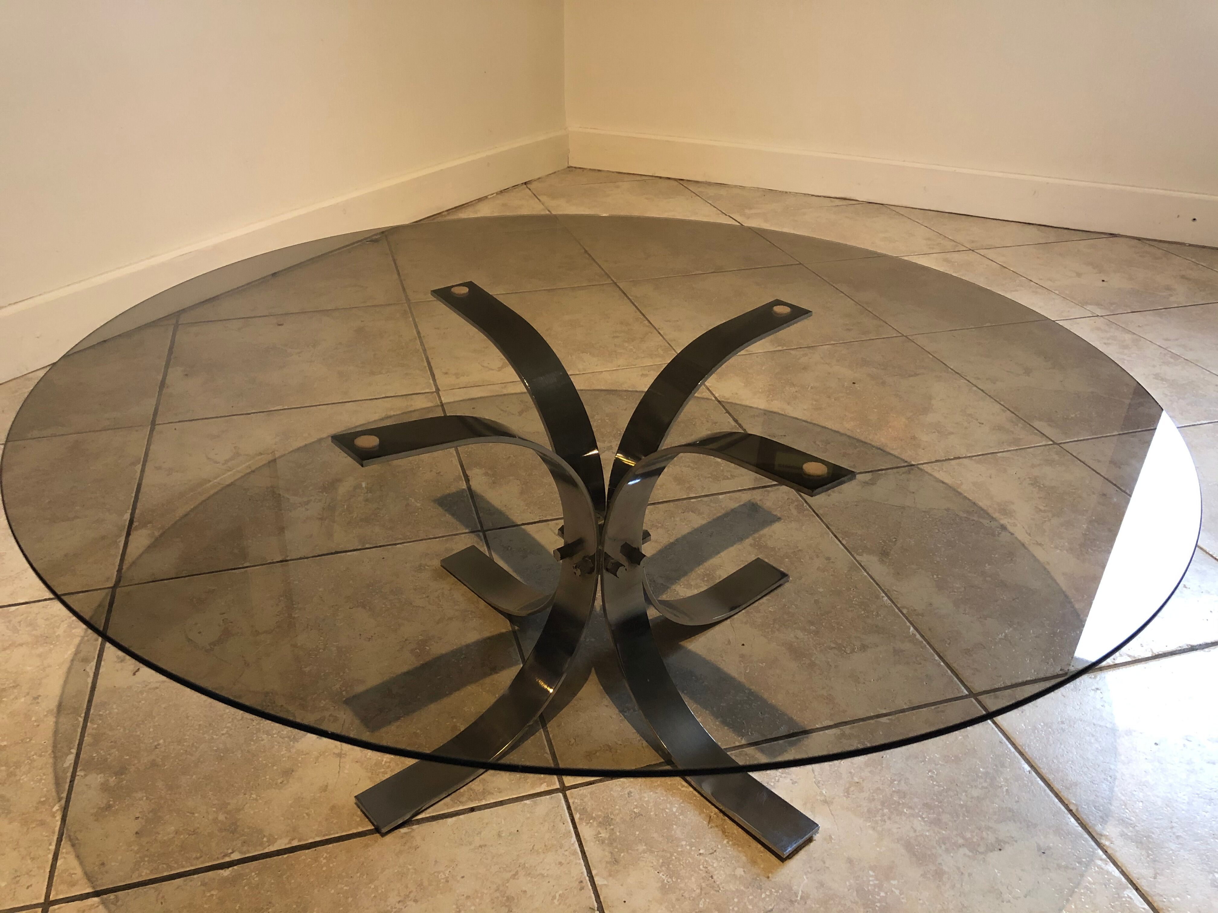 Table basse vintage en verre et chrome, circa 70's