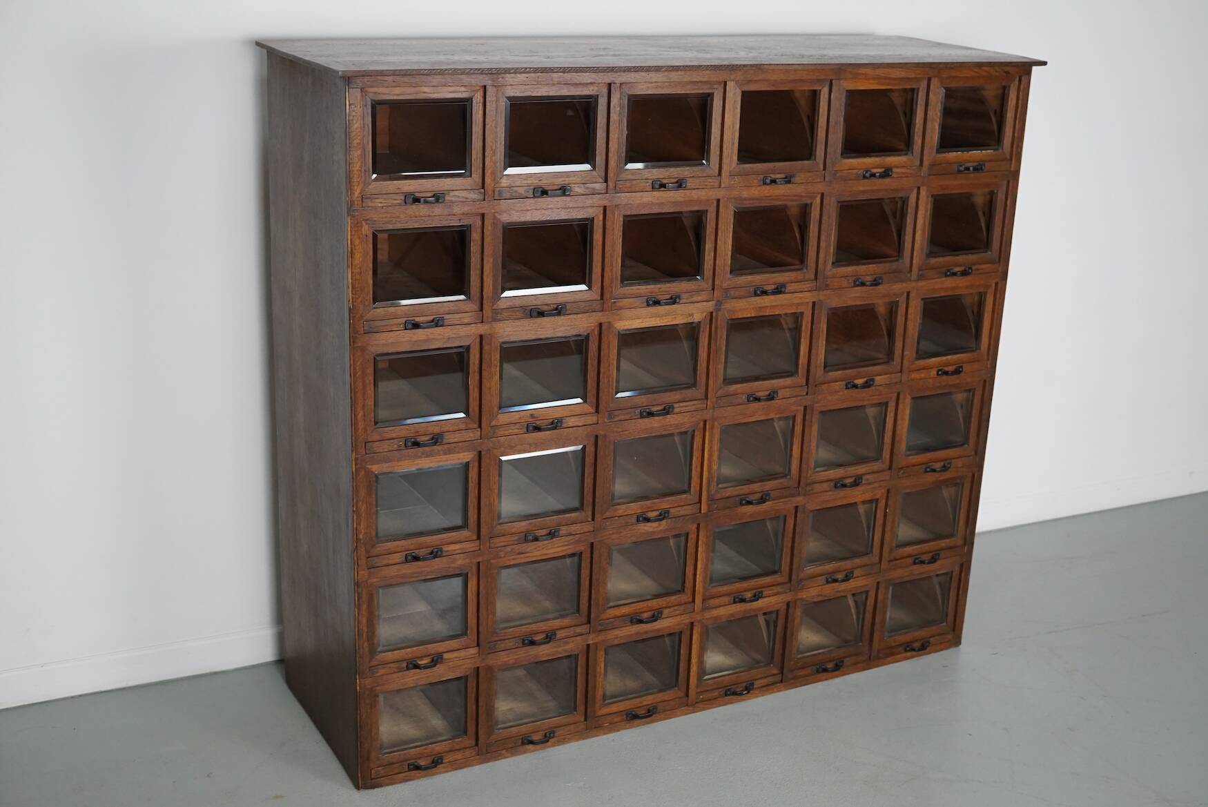 Antique German Oak Haberdashery Shop Cabinet, 1920/30s