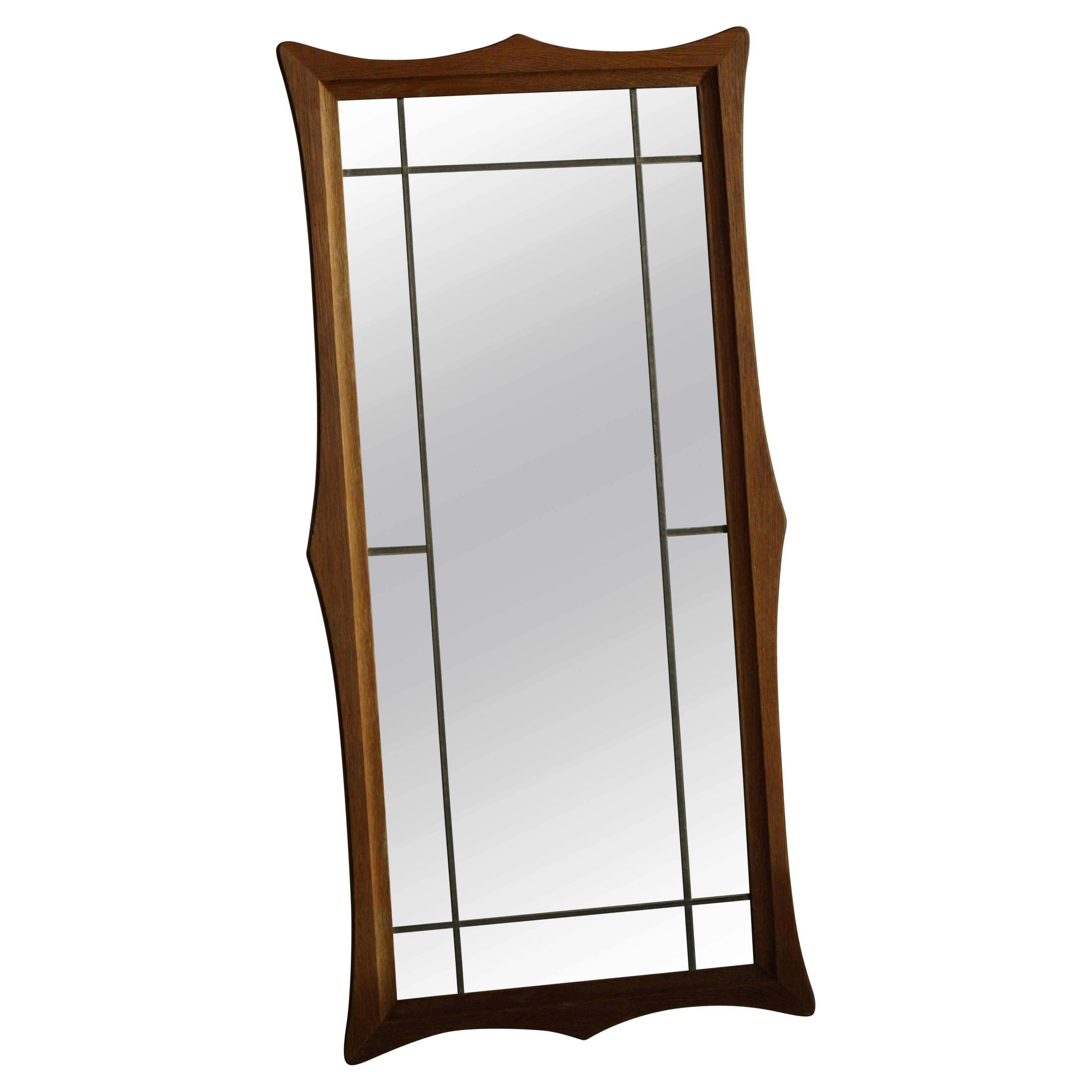 Danish wall mirror in solid oak from the mid-20th century, Scandinavian modern design.