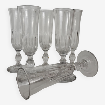 6 Champagne flutes in crystal XIXth