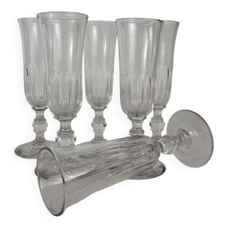 6 Champagne flutes in crystal XIXth