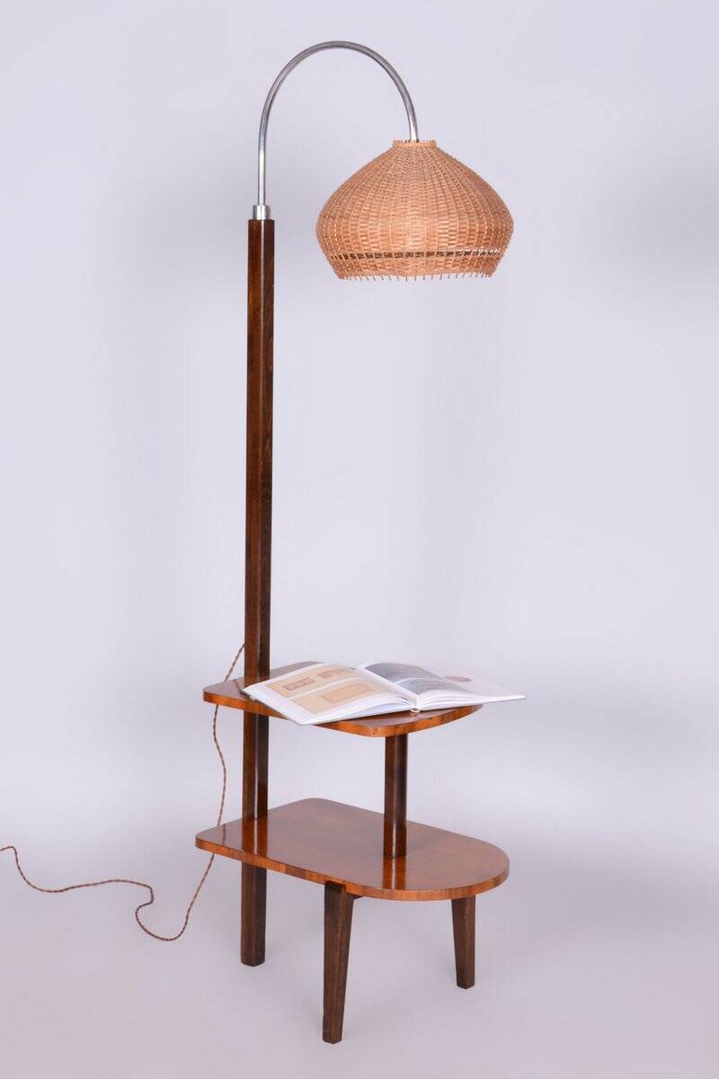 Art Deco Walnut Floor Lamp attributed to J. Halabala for Up Závody, Czech, 1930s