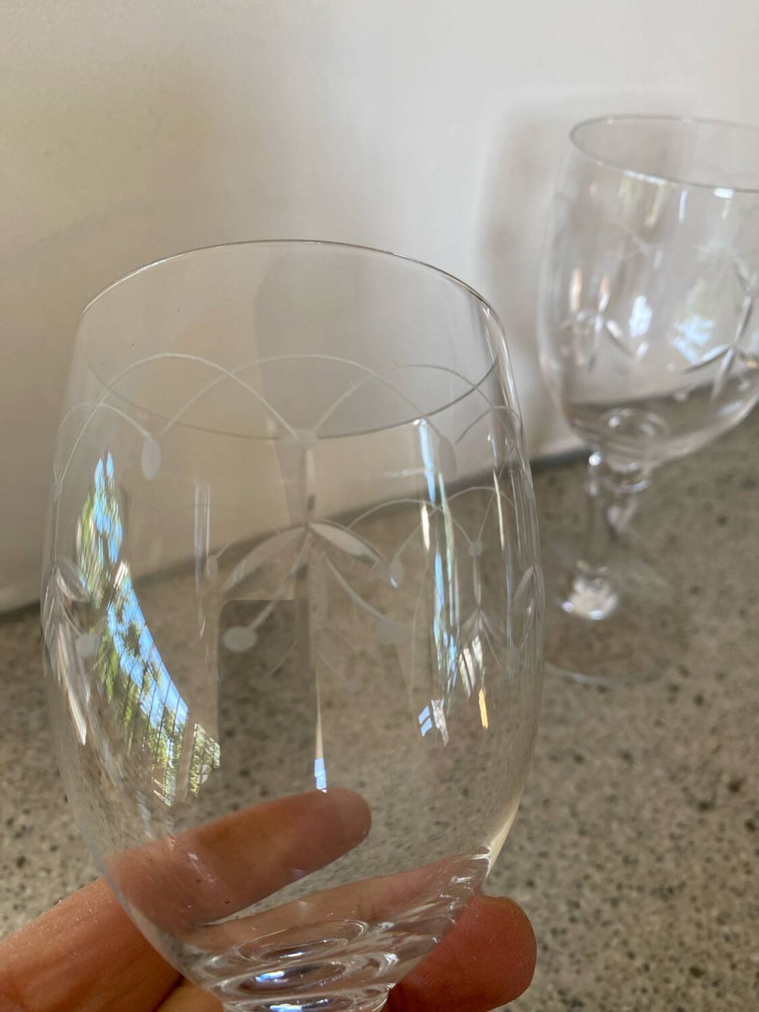 2 crystal wine glasses