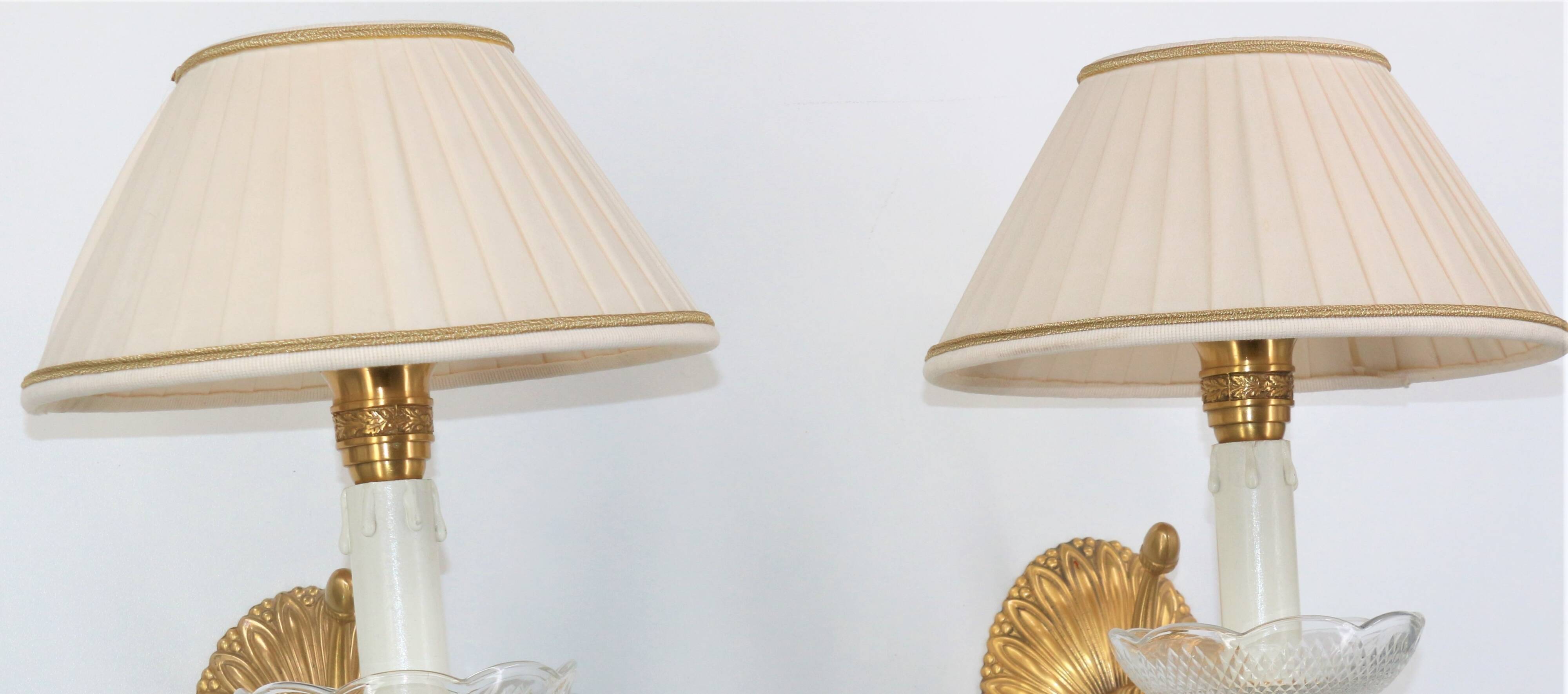 Pair of Twisted Gilt Bronze Wall Lamp & Pleated Lampshade