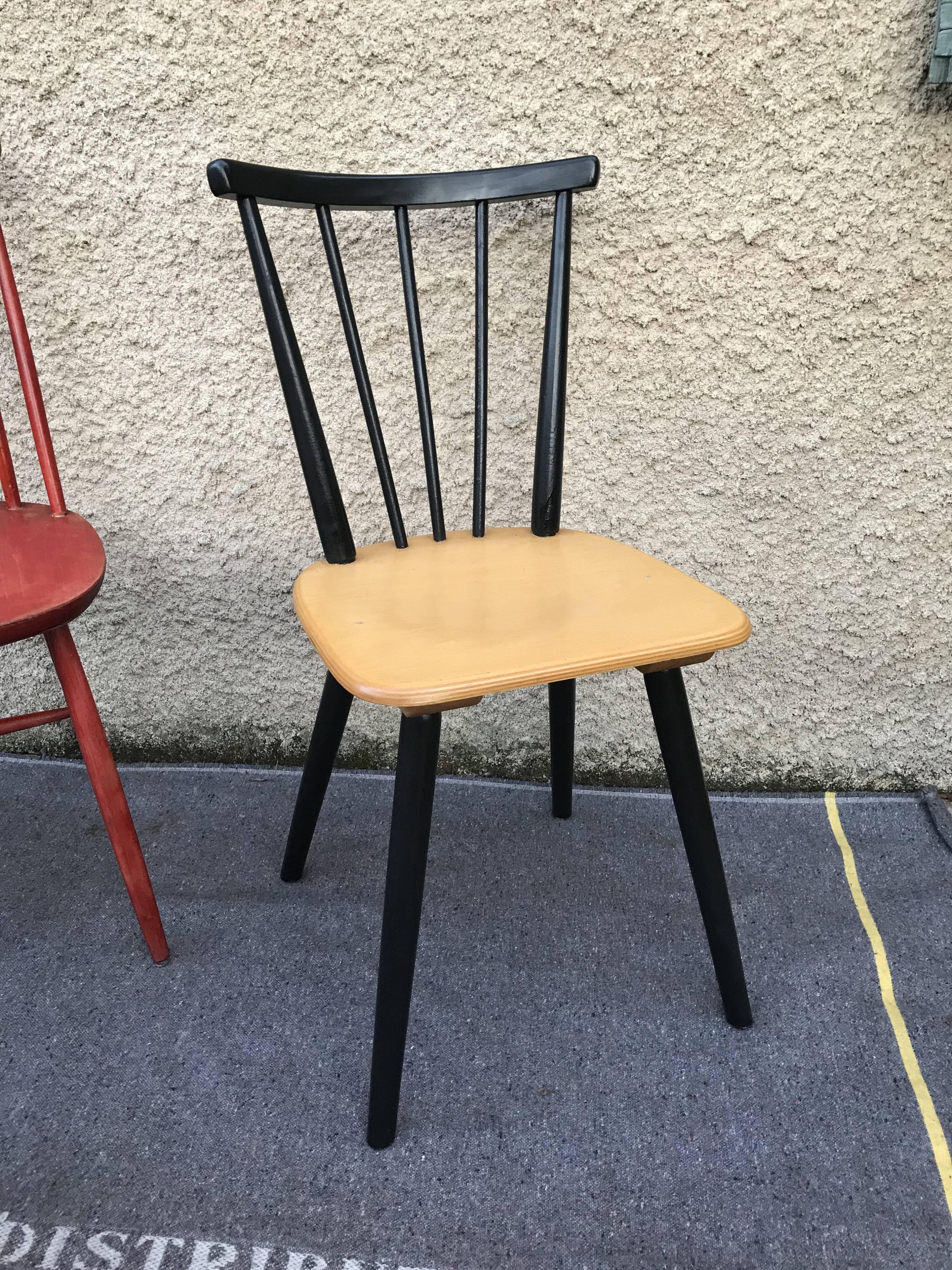 Set of 6 mismatched vintage chairs with bars and compass legs