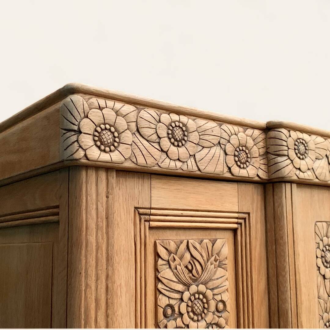 Parisian Art Deco style wardrobe in solid raw oak, 1950