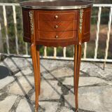 Pair of bedside tables in precious wood marquetry in the Louis XV style, 20th century