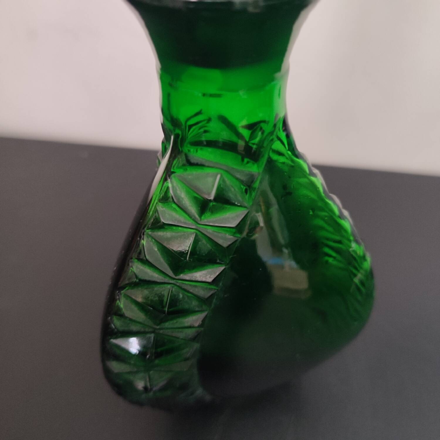 Vintage green carafe in chiseled glass
