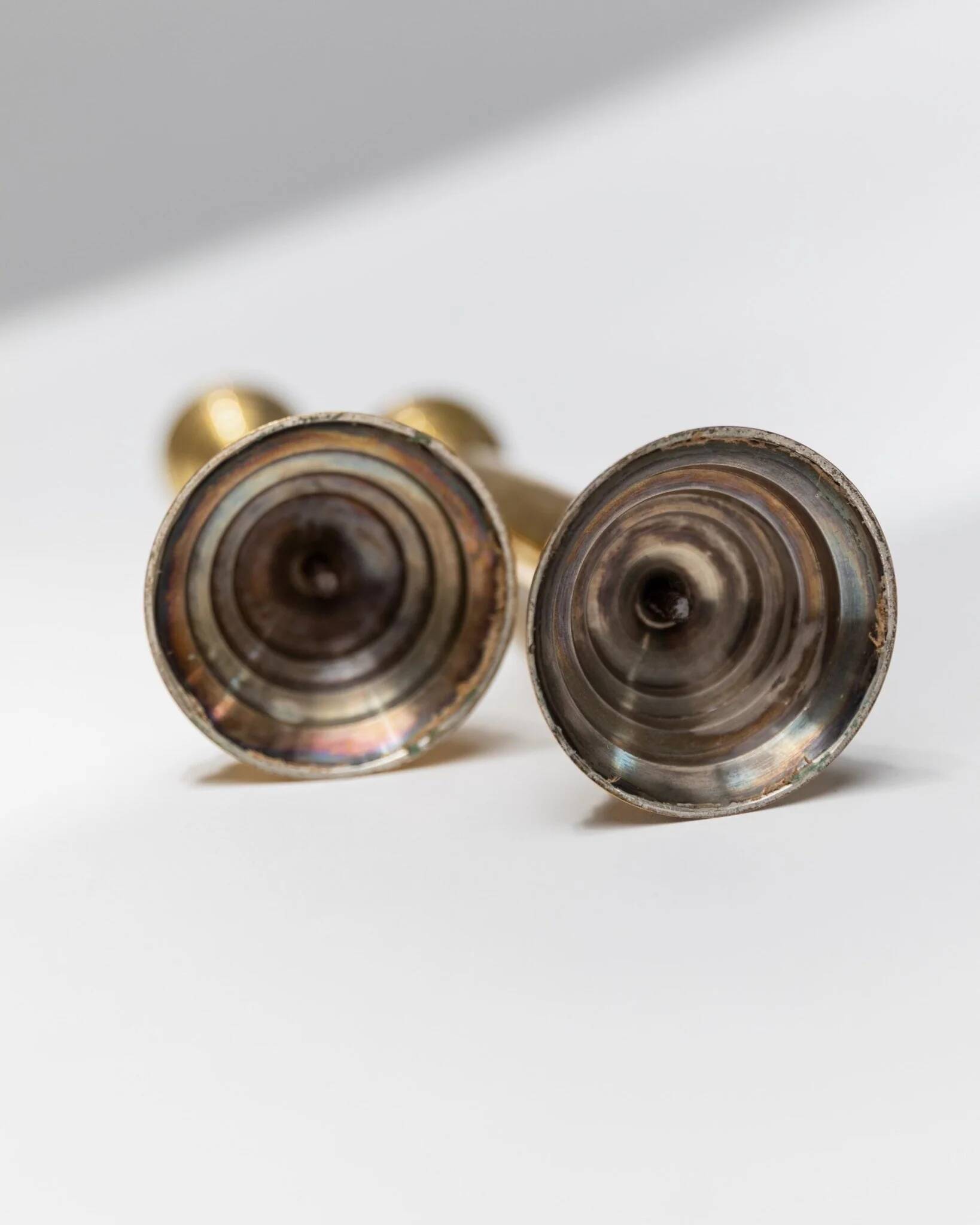 Gold-Plated Metal Candle Holders Set of 2, 1960s Italian Column Design, Vintage Table Decor