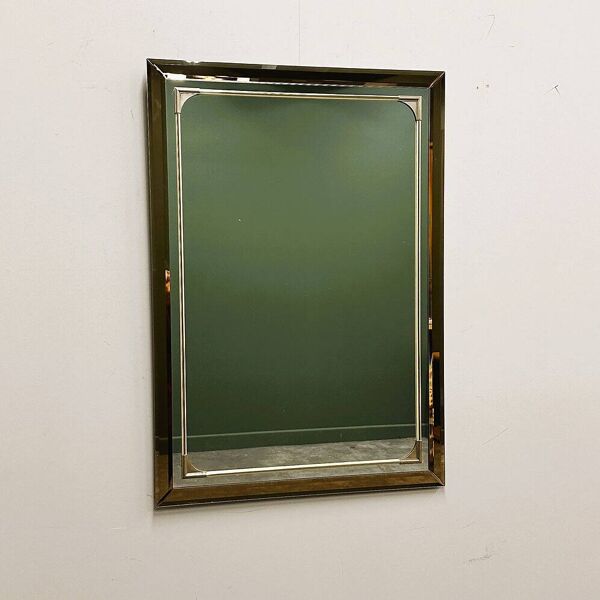 Miroir rectangulaire Schöninger en verre teinté bronze et détails en laiton, allemand