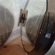 Round mirror 70s smoked glass, 2 appliques