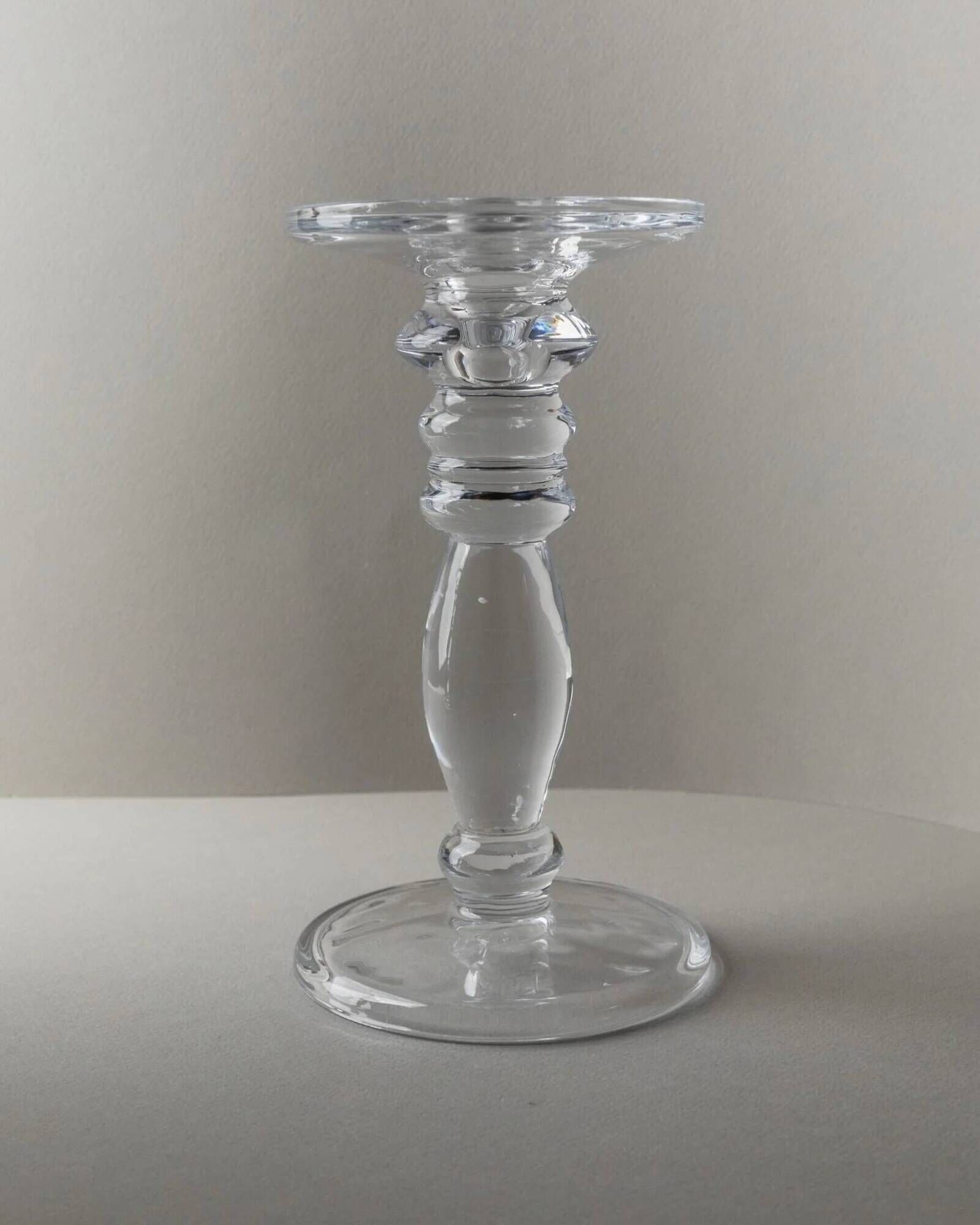Two Clear Glass Candle Holders, 1990s Italy - Simple Timeless Ball Design, Retro Table Decor Gift