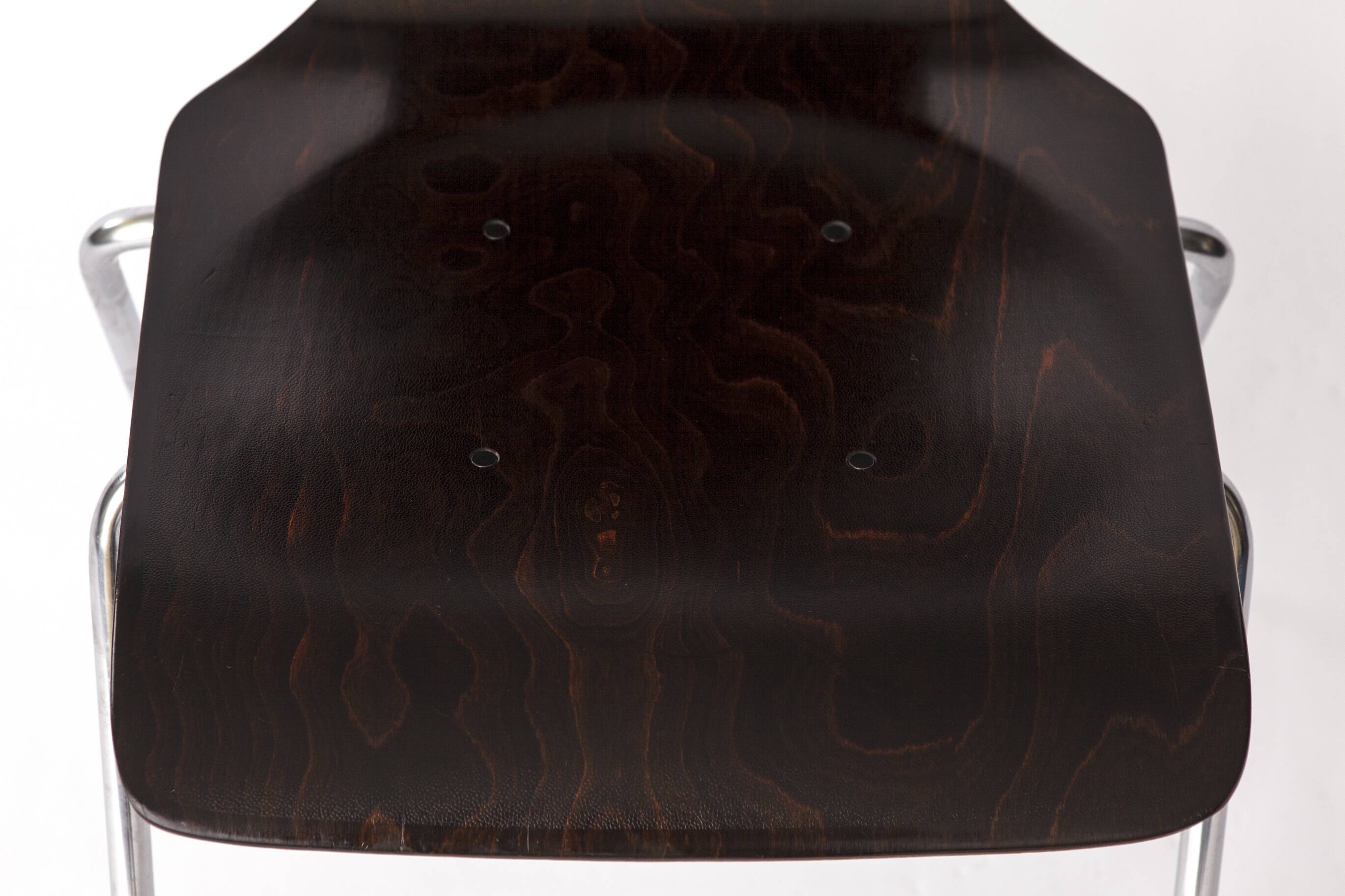 6 Flötotto Pagwood Chairs – German Design Classic, 1970s, Chrome & Plywood