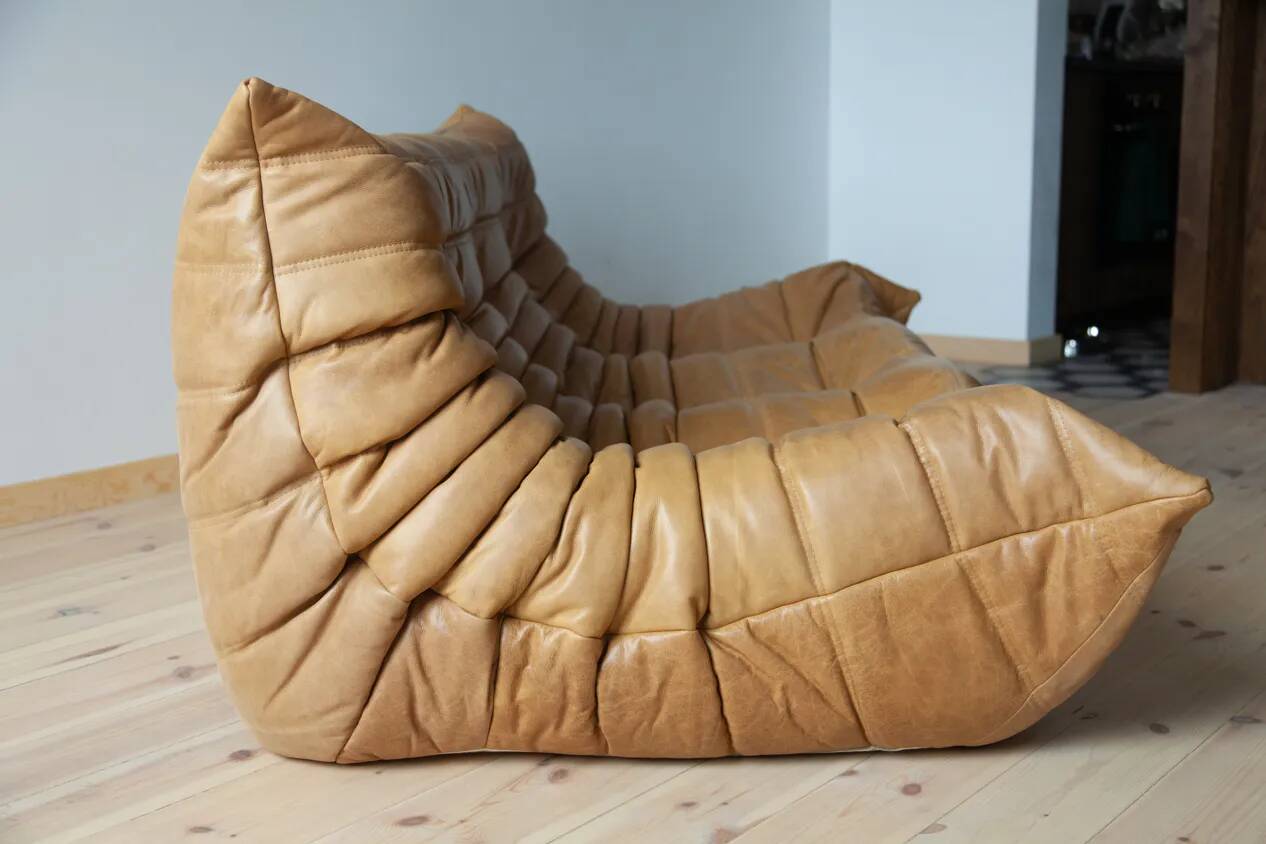 3-seater Togo camel leather sofa