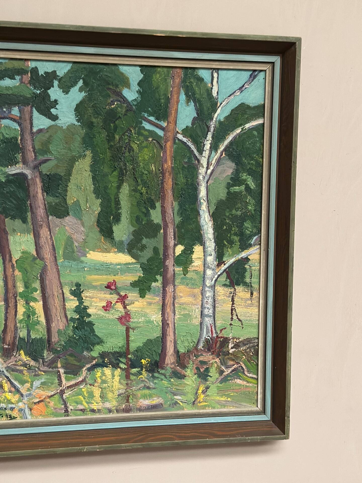 Huile su panneau suédoise – « Forêt » par Bertil Lundgren (1900–1979)