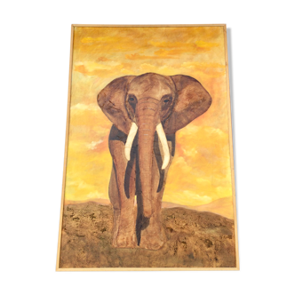 Oil on canvas "elephant" by dominique protti-baraize