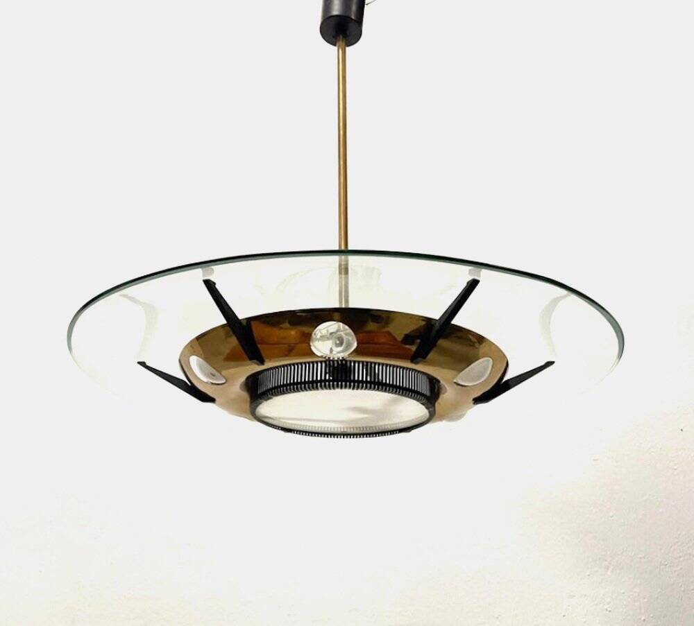 Pendant Light in Glass and Brass from Stilnovo, Italy, 1950s