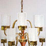 Swedish mid-century chandelier in teak with 12 tulips Eriksmalaglass (38 cm)