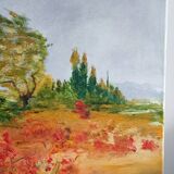 Textured autumn landscape painting – signed Jane – 70x50 cm