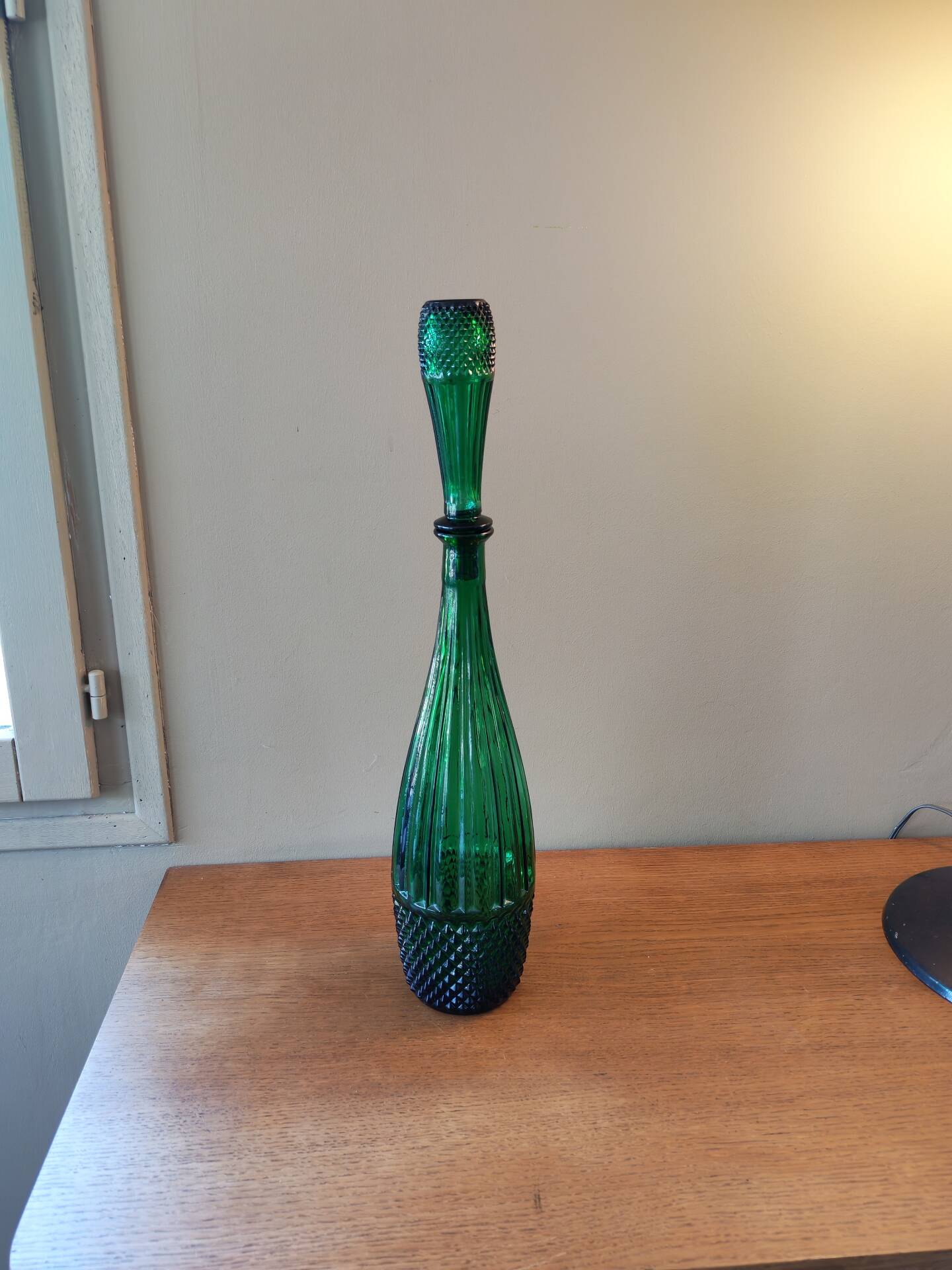 Large vintage Empoli carafe from Italy in green glass.