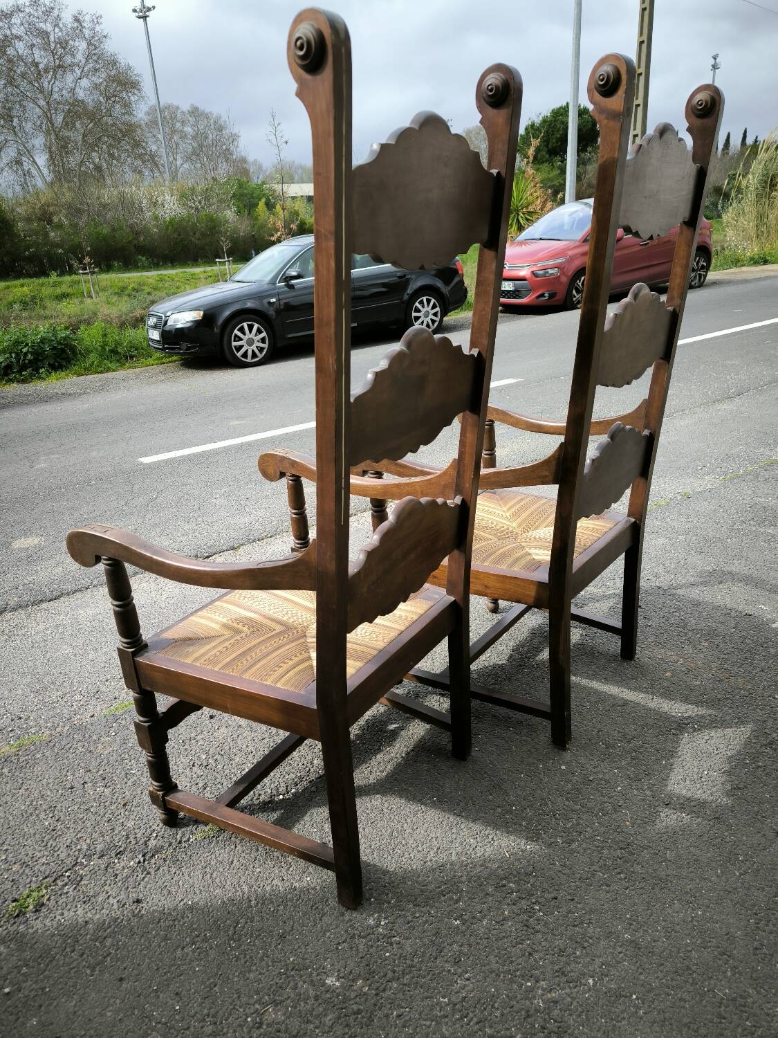 Pair of large, heavy armchairs from the late 19th century