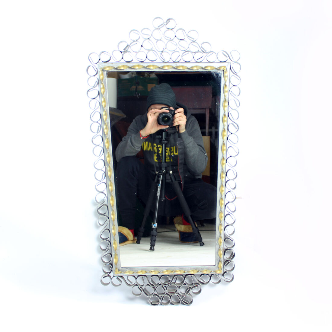 Vintage Mirror In Handmade Metal Frame, Czechoslovakia 1950s