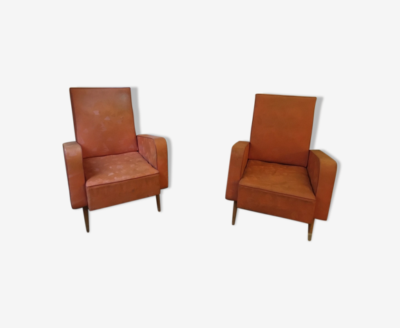 2 fauteuils skaï compas années 50-60 | Selency