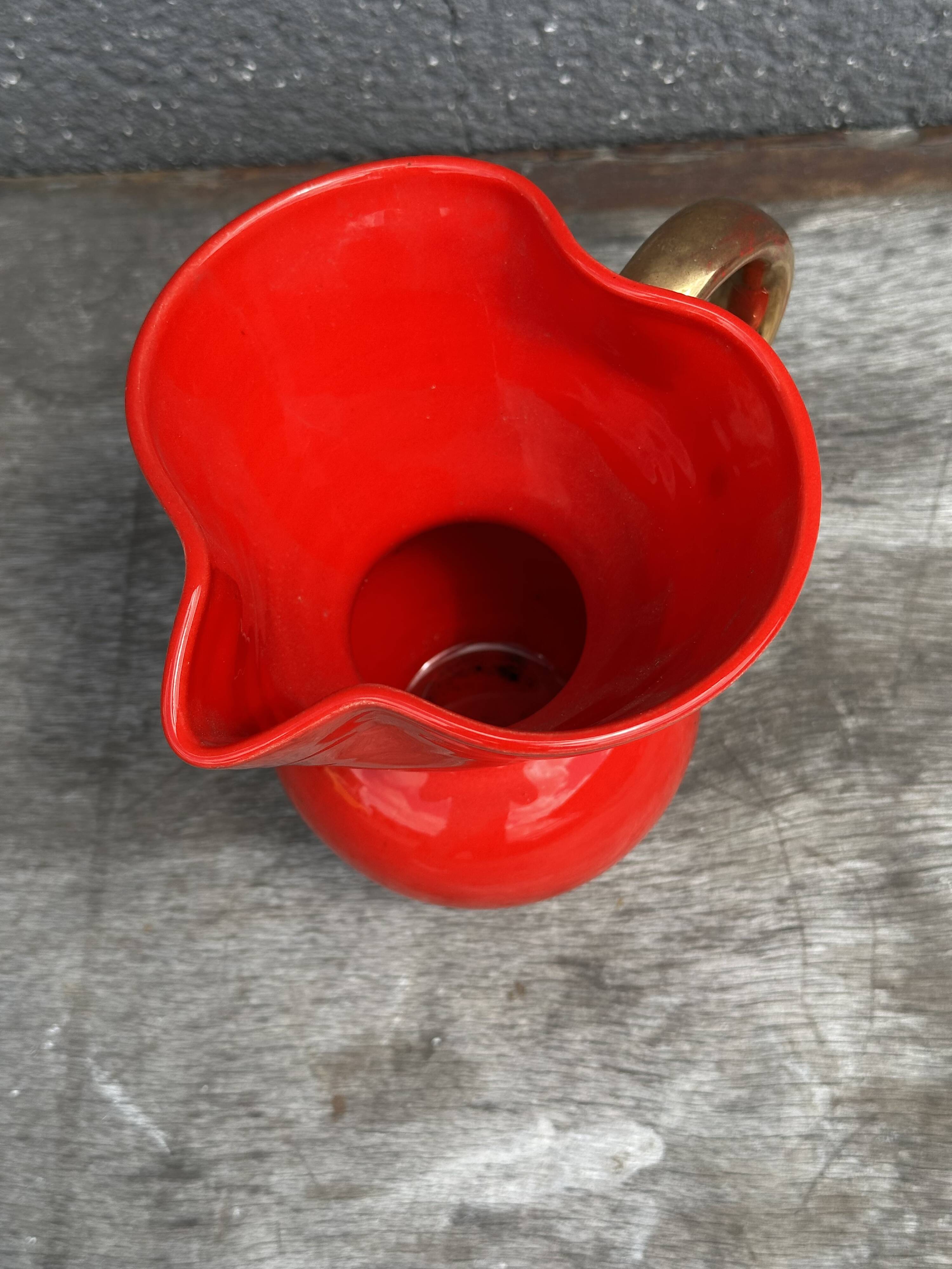 Red Pitcher Vase with Gold Accents Attributed to André Baud - Vallauris