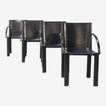 4 fauteuils Carlo Bartoli en cuir noir pour Matteo Grassi