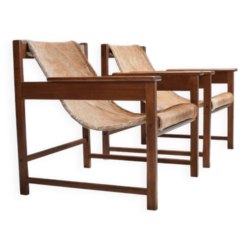 Pair of ‘Lia’ Armchairs by Sérgio Rodrigues, Brazil, 1962, Jacaranda and Cowhide