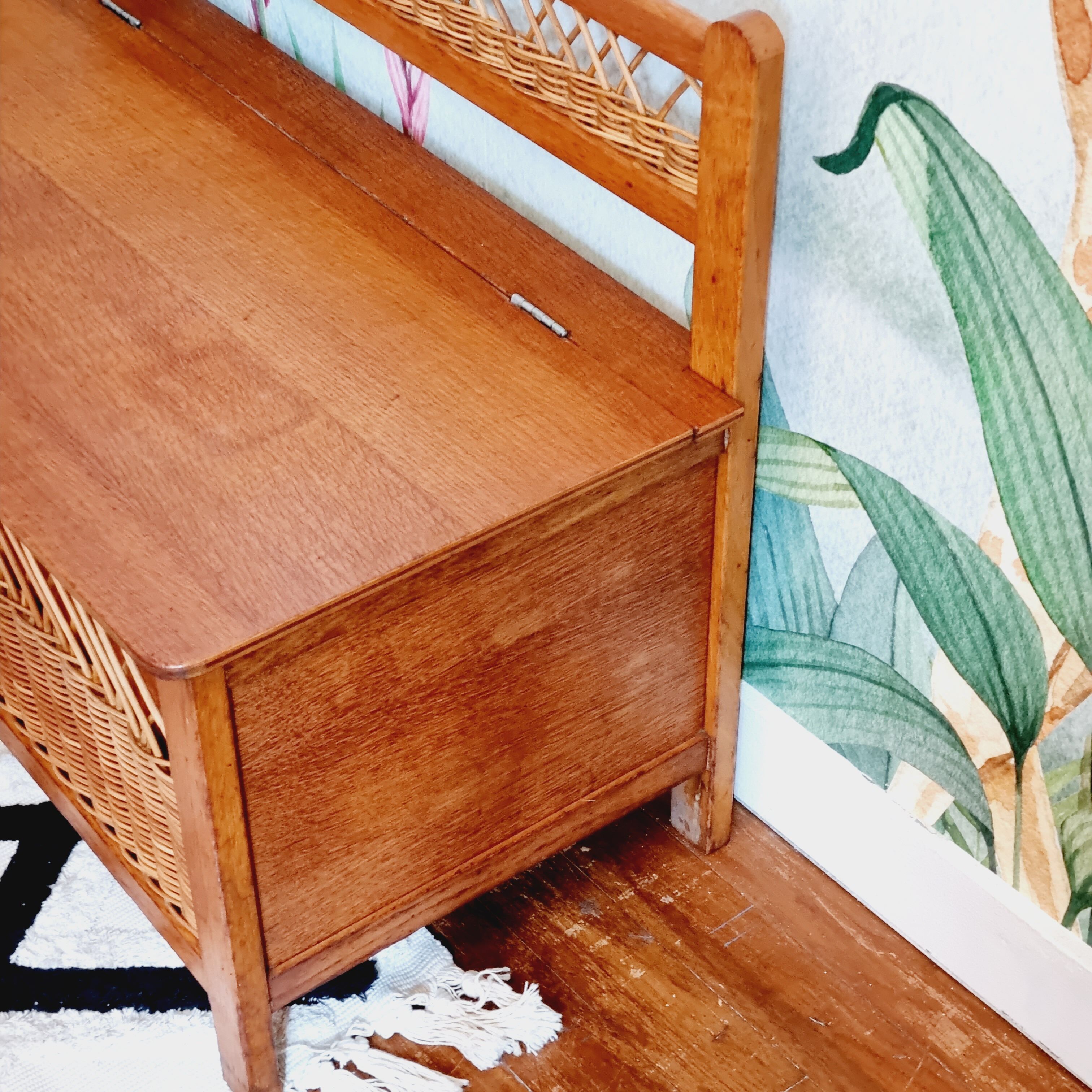 Bench chest veneer oak and rattan