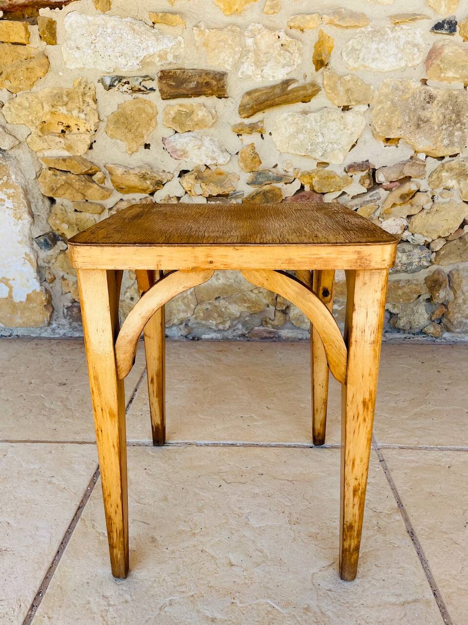 Vintage stool, curved wood by Luterma circa $50/60s