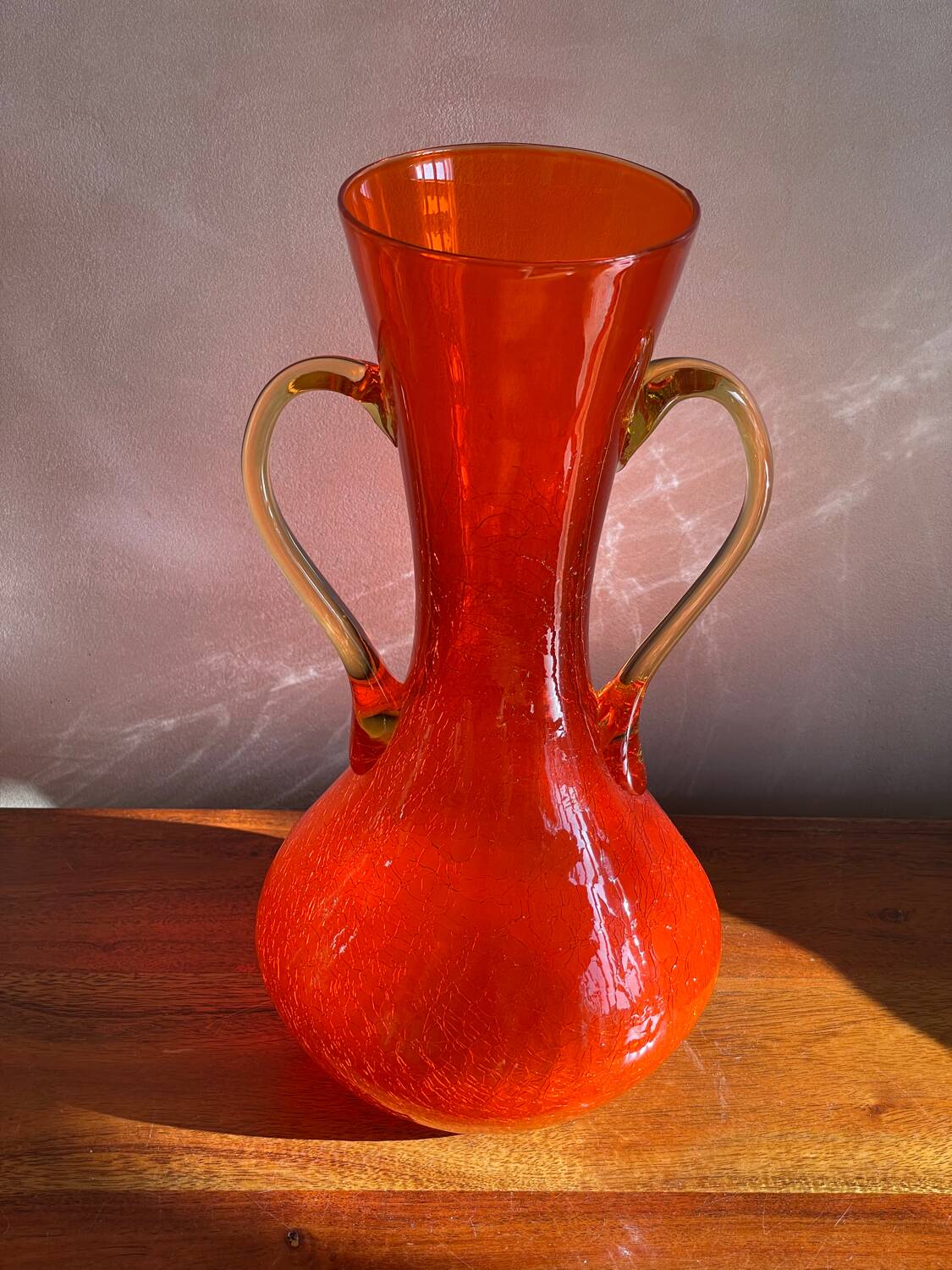 Crackled glass vase